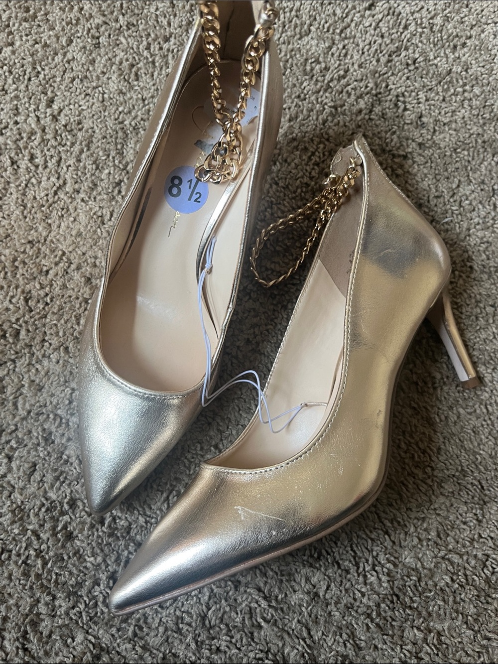 Jessica Simpson Gold Pointed-Toe High Heel Pumps ankle chain